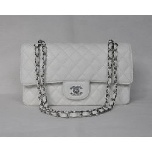 Чанта Chanel 2.55 Quilted Flap 1112 бяла със сребърни обков