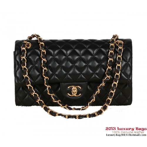Чанта Chanel 2.55 Series, черна, от овча кожа, 1112 златиста