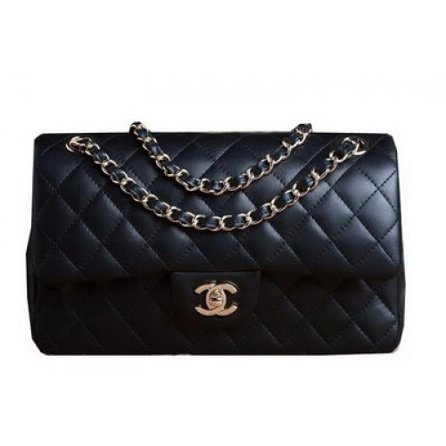 Чанта Chanel 2.55 Series Оригинална черна овча кожа CHA1112 Златна