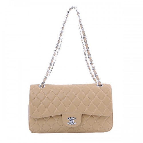 Чанта Chanel 2.55 Series Classic Flap 1112, цвят кайсия, овча кожа, сребристо