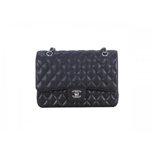 Чанта Chanel 2.55 Series Classic Flap 1112 Black Cannage Pattern Original Leather Silver