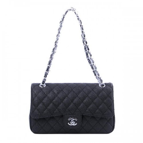 Чанта Chanel 2.55 Series Classic Flap 1112 Черна, сребърна с шарка Cannage