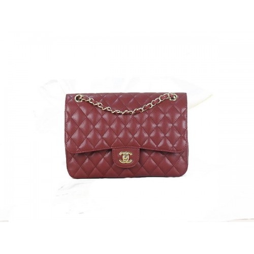 Чанта Chanel 2.55 Series Classic Flap 1112 Бордо Оригинална Кожена Златна