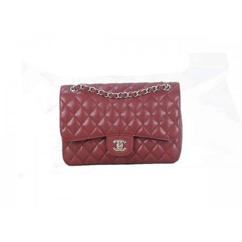 Чанта Chanel 2.55 Series Classic Flap 1112 Бордо Оригинална Кожена Сребърна