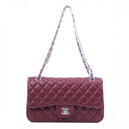Чанта Chanel 2.55 Series Classic Flap 1112 Бордо, овча кожа, сребриста