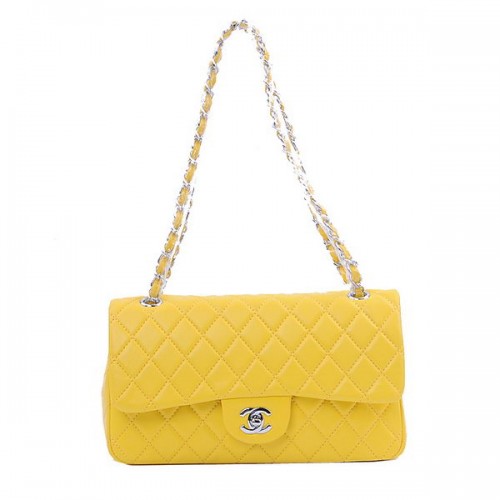 Чанта Chanel 2.55 Series Classic Flap 1112 с капак, лимон и овча кожа, сребриста