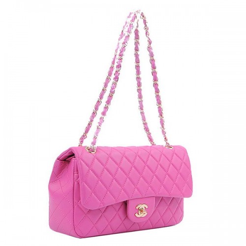 Чанта Chanel 2.55 Series Classic Flap 1112, цвят праскова, овча кожа, златисто