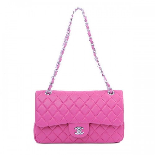 Чанта Chanel 2.55 Series Classic Flap 1112, цвят праскова, овча кожа, сребристо