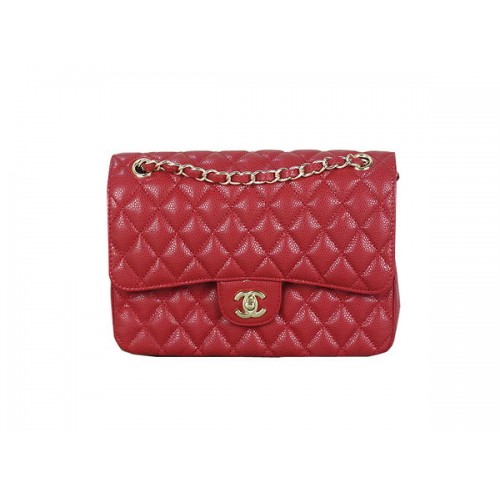 Чанта Chanel 2.55 Series Classic Flap 1112 Red Cannage Pattern Original Leather Gold