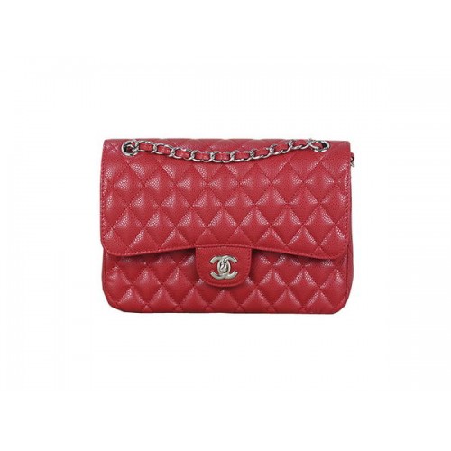 Чанта Chanel 2.55 Series Classic Flap 1112 Red Cannage Pattern Original Leather Silver