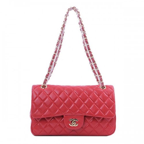 Чанта Chanel 2.55 Series Classic Flap 1112 Червена овча кожа Златна