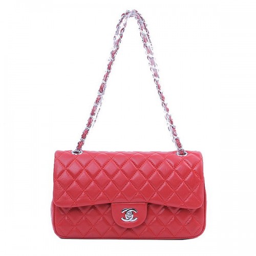 Чанта Chanel 2.55 Series Classic Flap 1112 Червена овча кожа Сребърна