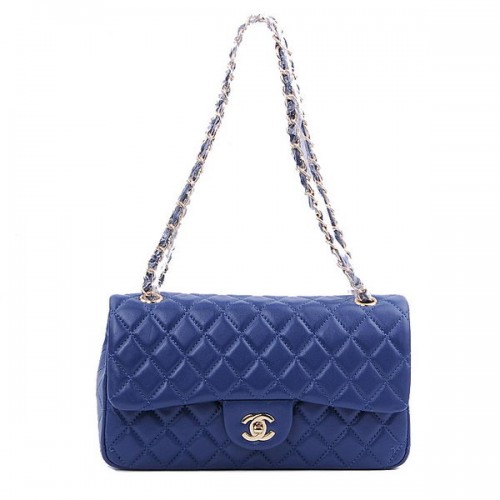 Чанта Chanel 2.55 Series Classic Flap 1112 Royal Blue, овча кожа, златисто