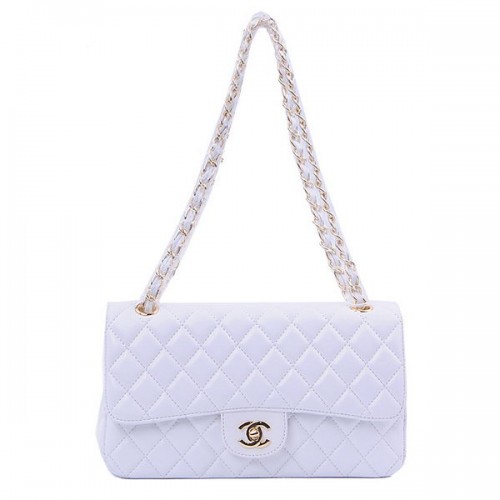 Чанта Chanel 2.55 Series Classic Flap 1112 Бяла овча кожа Златно