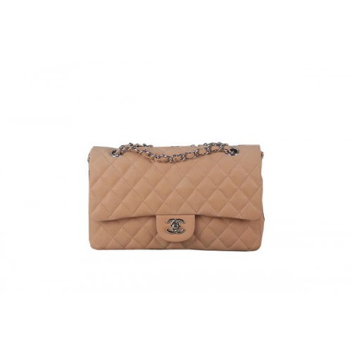 Чанта Chanel 2.55 Series Classic Flap A01112 Бежова Оригинална Набук Канаж Модел Кожена Сребриста