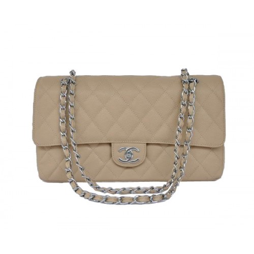 Евтина чанта Chanel 2.55 Series Flap 1113 с кайсиева кожа и сребърен обков