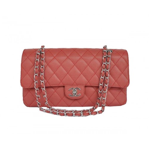 Евтина чанта Chanel 2.55 Series Flap 1113 Червена кожа със сребърен обков