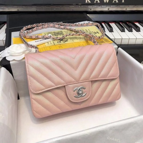 Чанта Chanel 2.55 Series Flap от кожа, розово злато A1116CF, сребриста