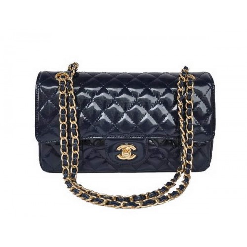 Купете евтина чанта Chanel 2.55 Series Royalblue от лачена кожа със златен обков