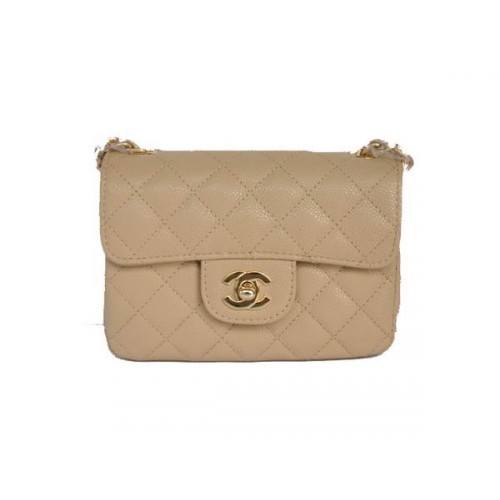 Мини чанта Chanel 2.55 Flap 1115 Бежова овча кожа със златен обков
