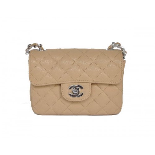 Мини чанта Chanel 2.55 Flap 1115 Бежова овча кожа със сребърни обковни елементи