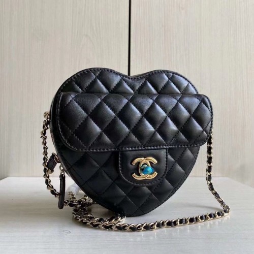 Чанта Chanel 2022S Love Heart Original от агнешка кожа Crossbody AS3191Y Черна