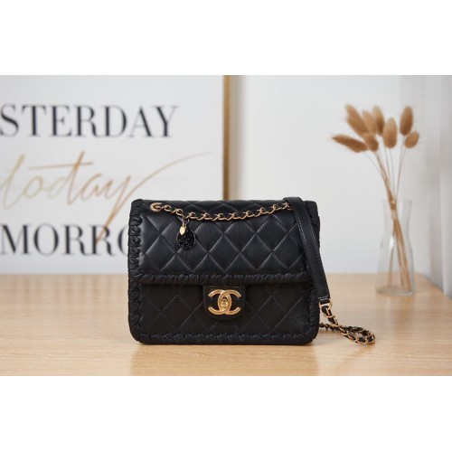 Чанта Chanel 22C New Wool Piping Square Original Leather AS2496 Black