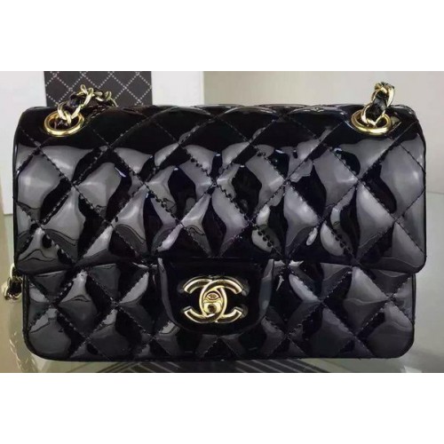Чанта Chanel 2.55 Series с двоен капак, черна, оригинална лачена кожа CF7024, златиста