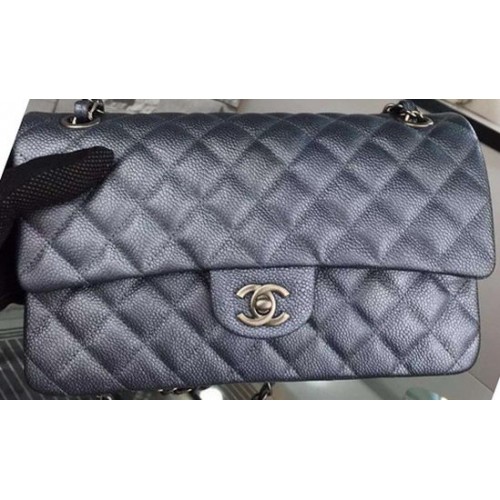 Чанта Chanel 2.55 Series Flap, черна, от естествена кожа Cavier A05480, сребриста