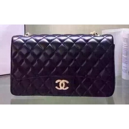 Чанта с капак Chanel серия 2.55, черна, от овча кожа, A5016, черна