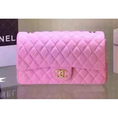 Чанта с капак Chanel серия 2.55, черна, от овча кожа, A5016, розова