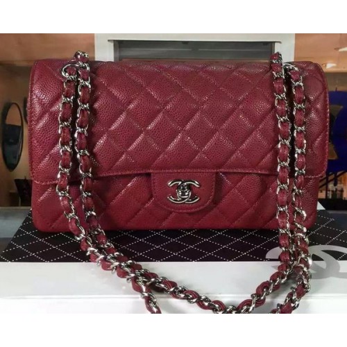 Чанта с капак Chanel серия 2.55, бордо, с шарка на Cannage, кожена, CF8024, сребриста