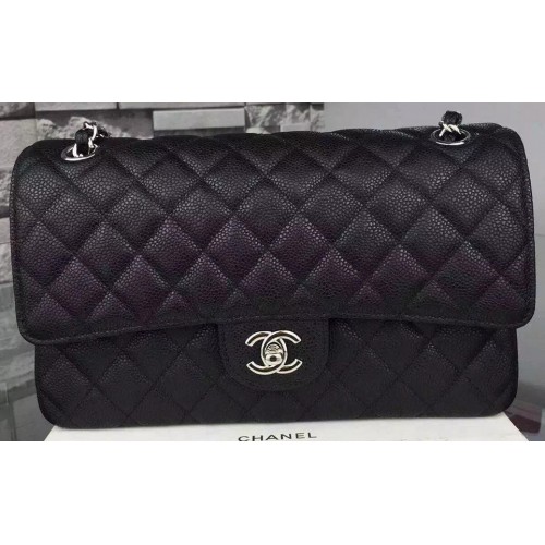 Чанта с капак Chanel серия 2.55, кожена, с шарка Cannage CF8024, черна