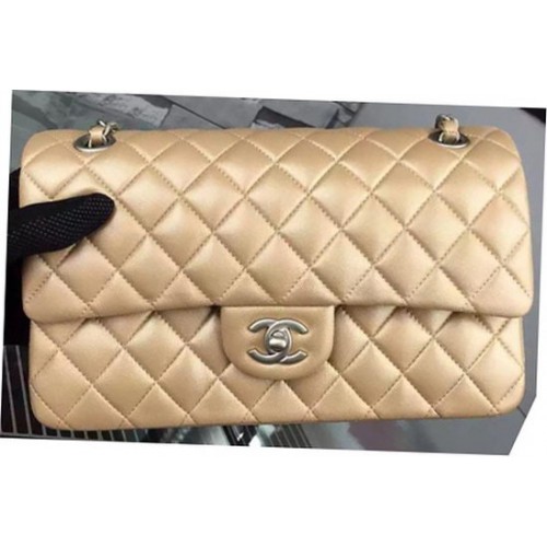Чанта Chanel 2.55 Series Flap, златна, от овча кожа, A06375, сребриста