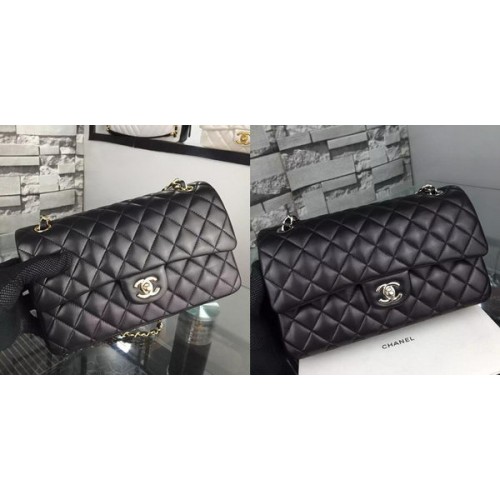 Чанта Chanel 2.55 Series Flap от агнешка кожа A5024 черна