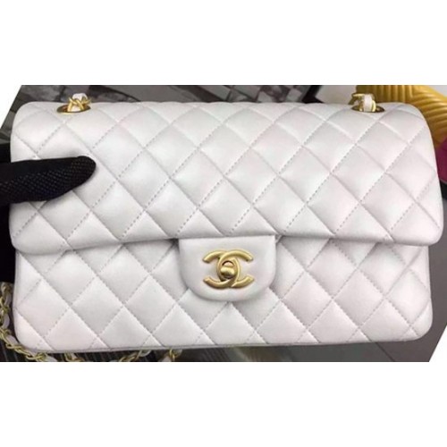 Чанта Chanel 2.55 Series Flap, бяла, от овча кожа A06375, златиста