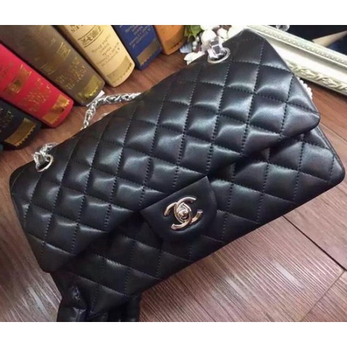 Чанта Chanel 2.55 Series Flap, оригинална, от овча кожа, A09765, черна