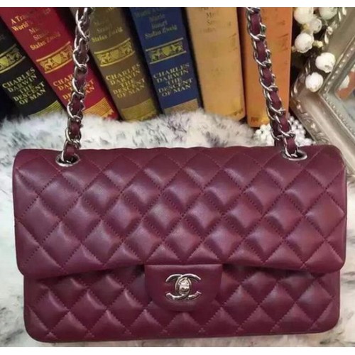 Чанта Chanel 2.55 Series Flap, оригинална, от овча кожа, A09765, бордо