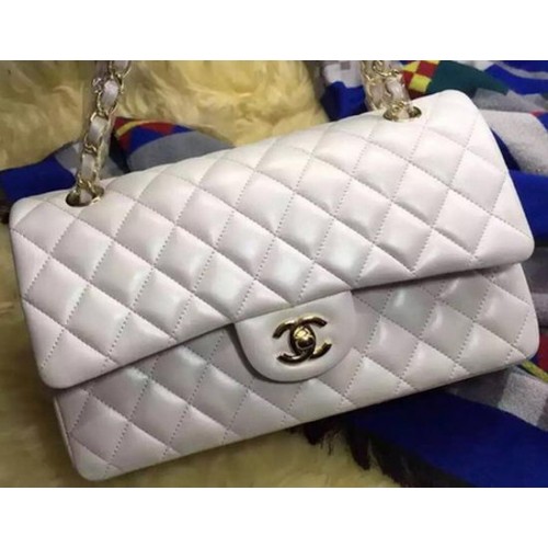 Чанта Chanel 2.55 Series Flap, оригинална, от овча кожа A09765, бяла