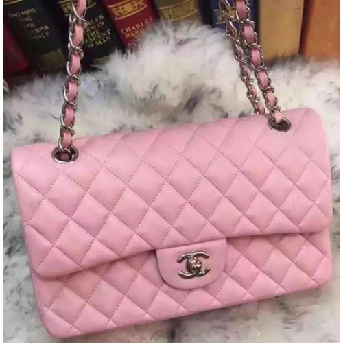 Чанта Chanel 2.55 Series Flap, оригинална, от овча кожа, A09765, розова