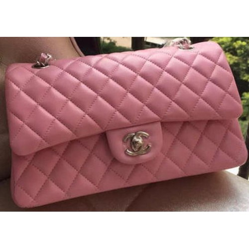 Чанта Chanel 2.55 Series Flap, розова, оригинална кожа A01112, сребриста