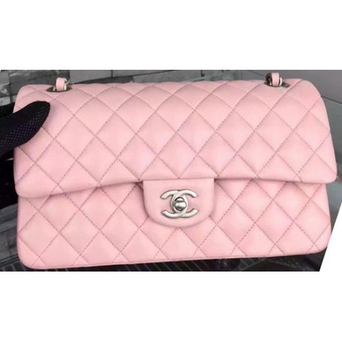 Чанта Chanel 2.55 Series Flap, розова, от овча кожа, A06375, сребриста