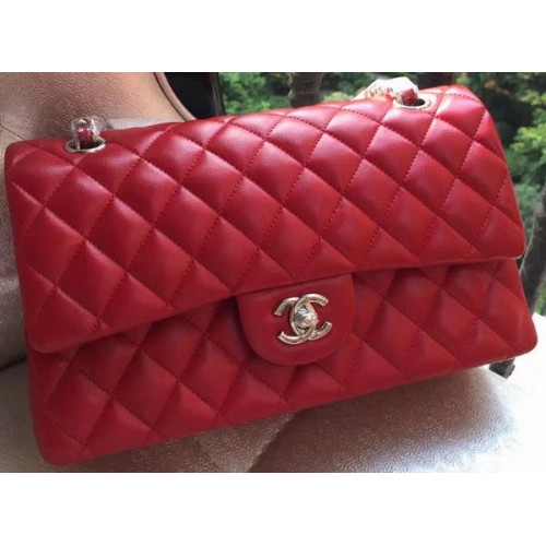 Чанта Chanel 2.55 Series Flap, червена, оригинална кожа A01112, сребриста