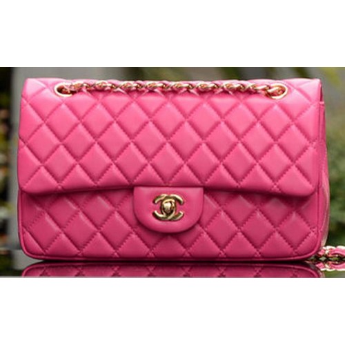 Чанта Chanel 2.55 Series Flap, розова, от овча кожа, A37586, златиста
