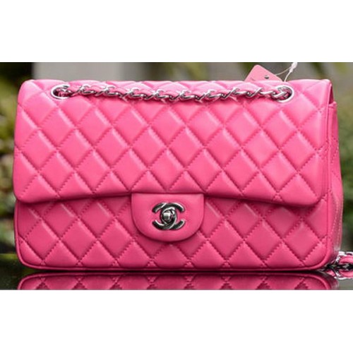 Чанта Chanel 2.55 Series Flap, розова, от овча кожа, A37586, сребриста