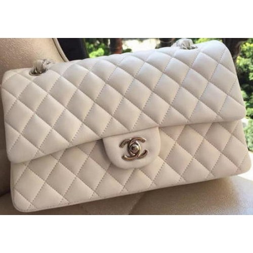 Чанта Chanel 2.55 Series Flap, бяла, оригинална кожа A01112, сребриста