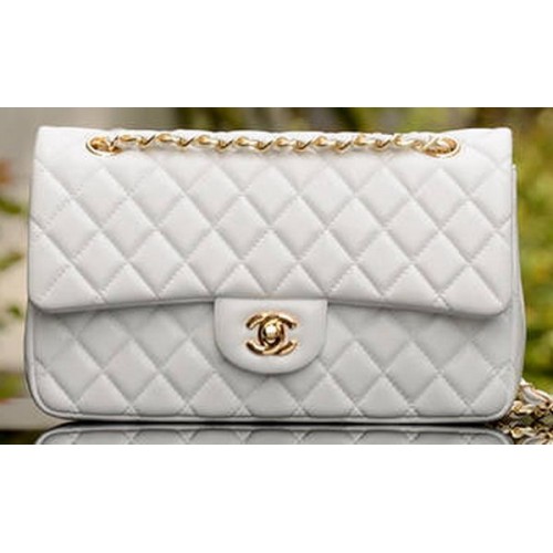 Чанта Chanel 2.55 Series Flap, бяла, от овча кожа, A37586, златиста