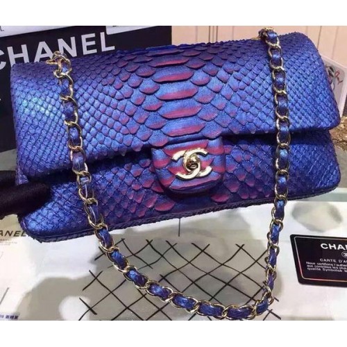 Чанти Chanel серия 2.55, сини, оригинални, от питонова кожа, A1112SA, златни