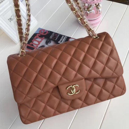 Чанти Chanel 2.55 Series Flap, кафяви, оригинални, от овча кожа, A1112, златни