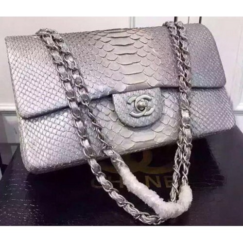 Чанти Chanel серия 2.55, сиви и бели, от оригинална питонова кожа A1112SA, сребристи